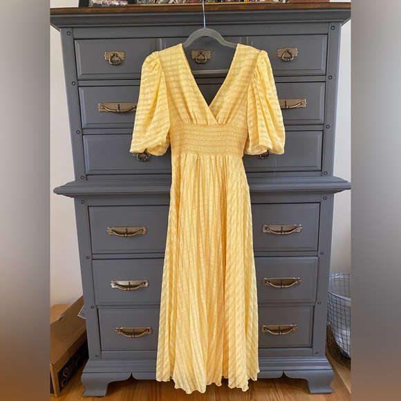 ASOS Yellow Gingham Seersucker Maxi Puffed Sleeves Size Zero 0 EUC (May be NWOT) - Picture 4 of 16